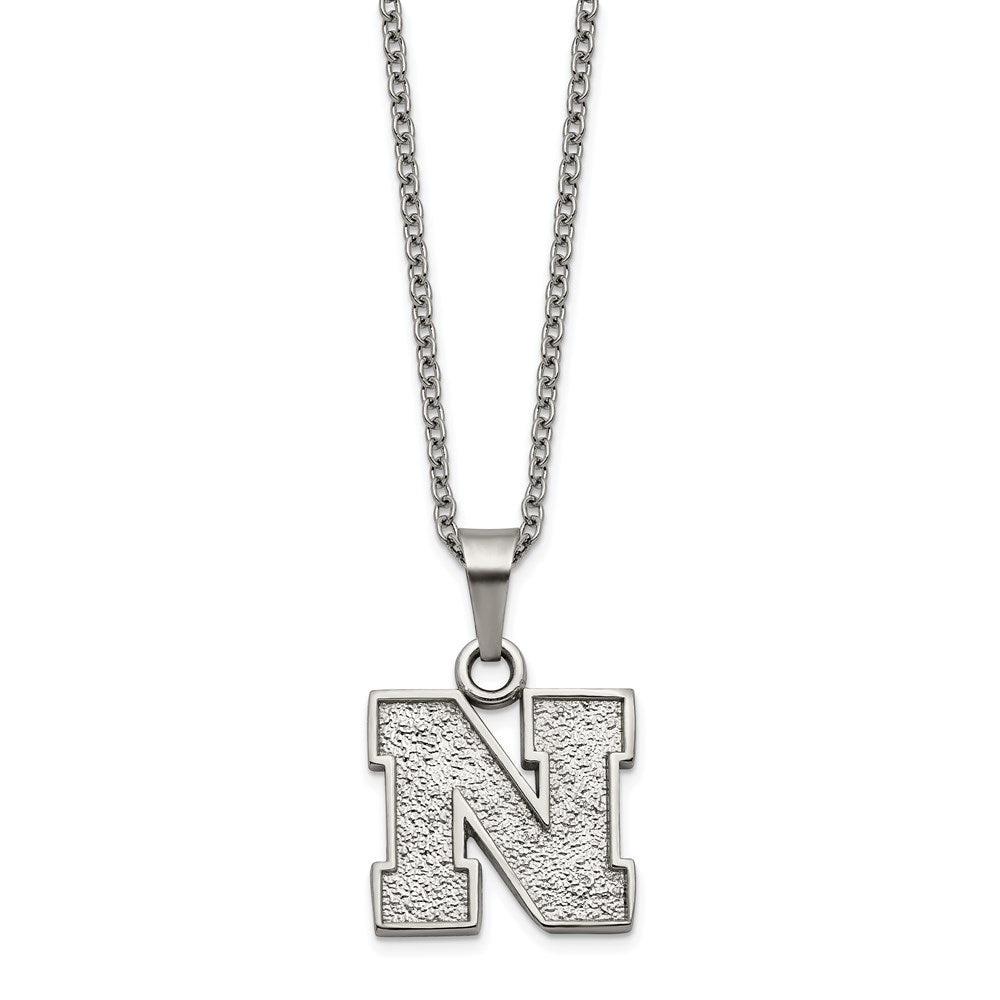 Stainless Steel LogoArt University of Nebraska Letter N Pendant 18 inch Necklace with 2 inch Extender QST516UNE