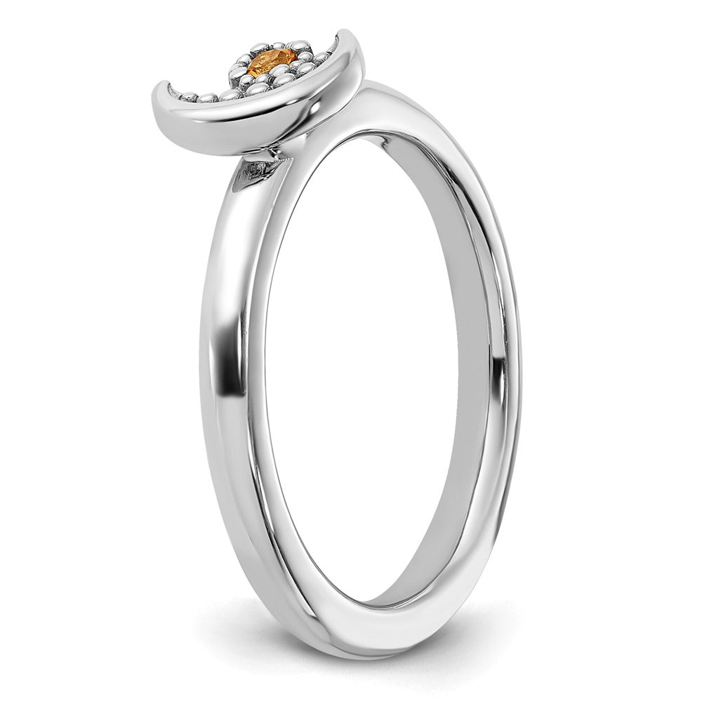 Sterling Silver Stackable Expressions Rhodium-plated Citrine Moon Ring Size -6