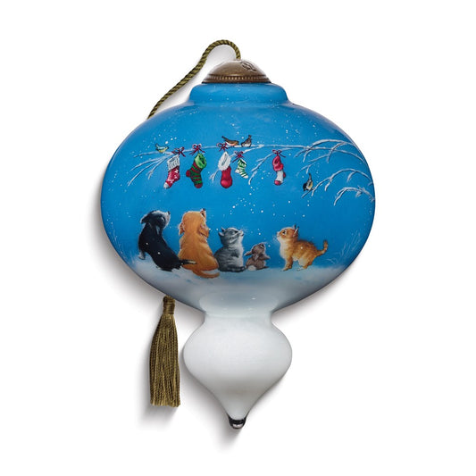 Neqwa Art Stockings Hung by the Branches with Care by Hazel Lincoln Hand-painted Glass Ornament