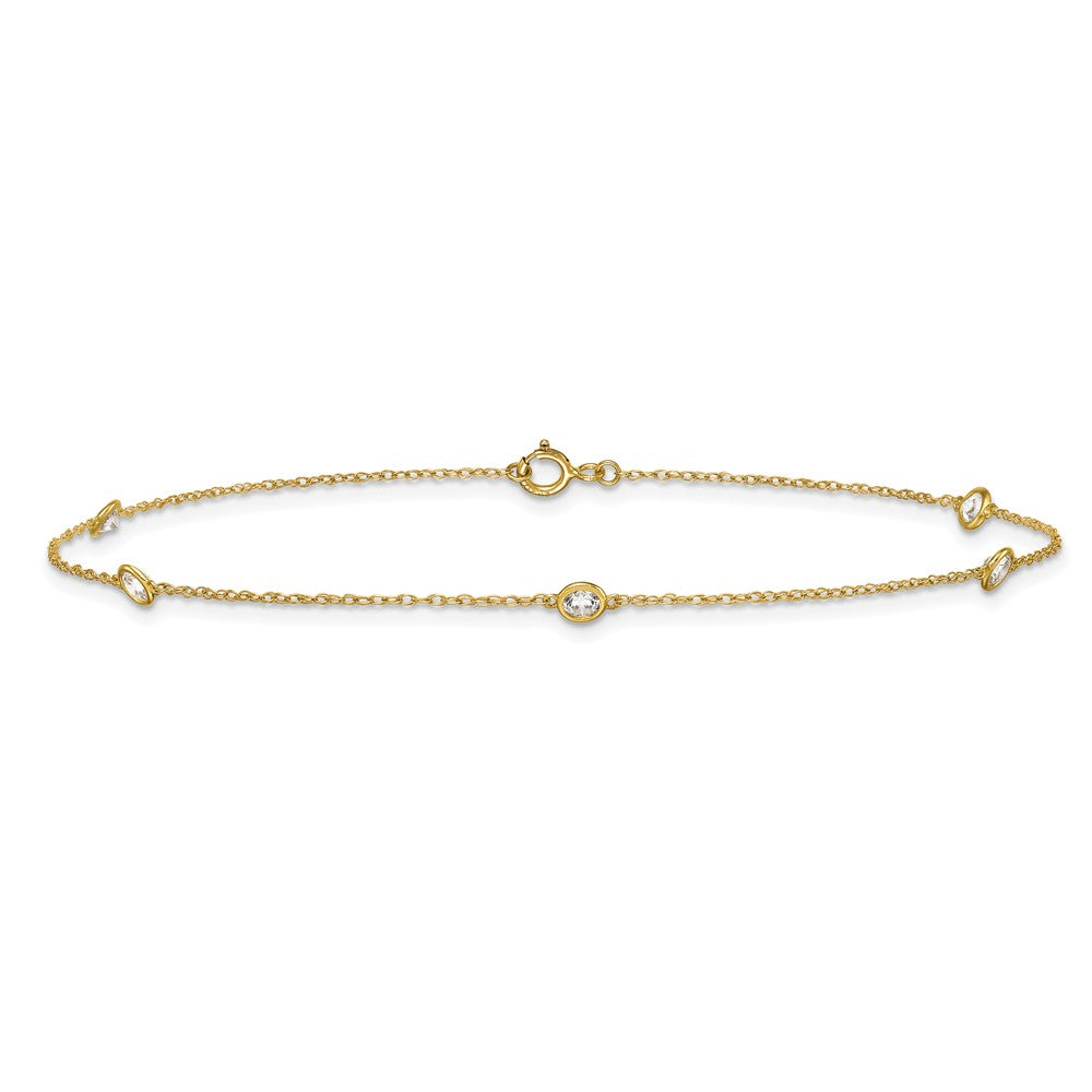 10k Polished Bezel-set CZ 5-Station 10 inch Anklet
