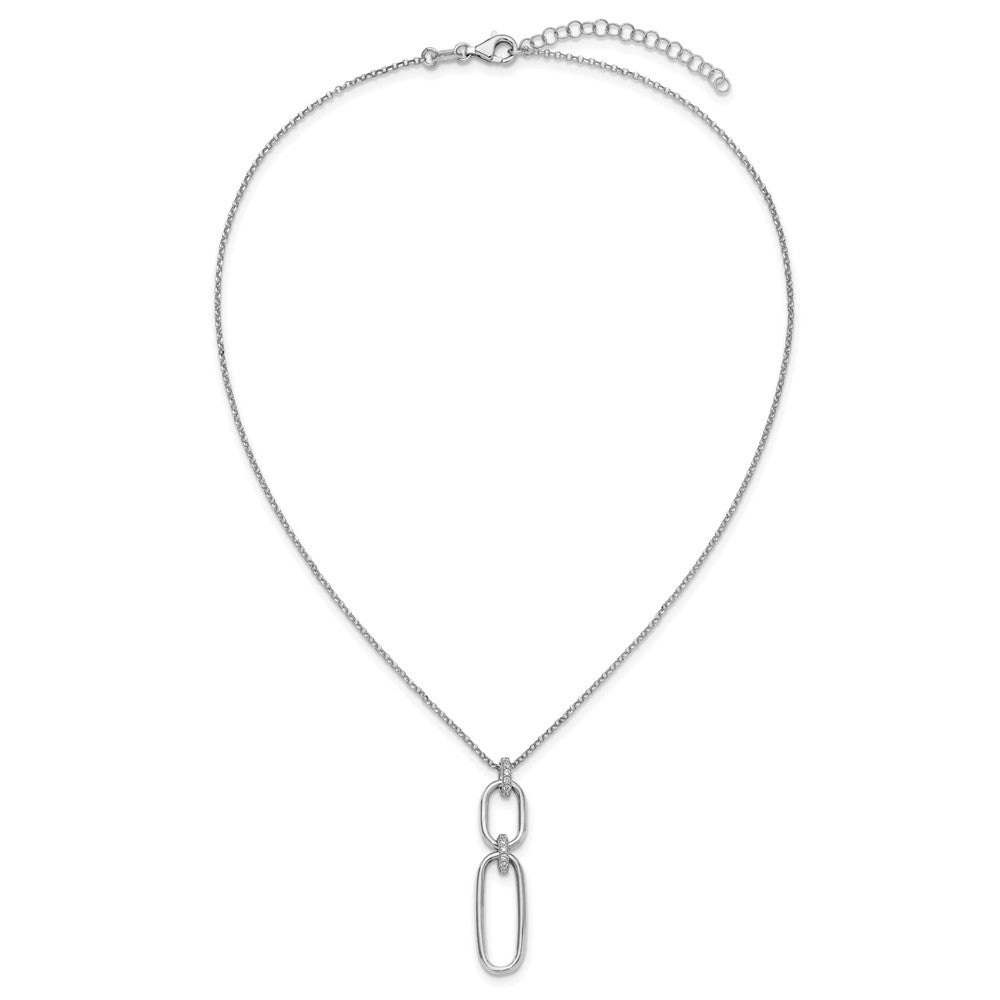 Sterling Silver Rh-plated Polished CZ with 2in ext. Necklace