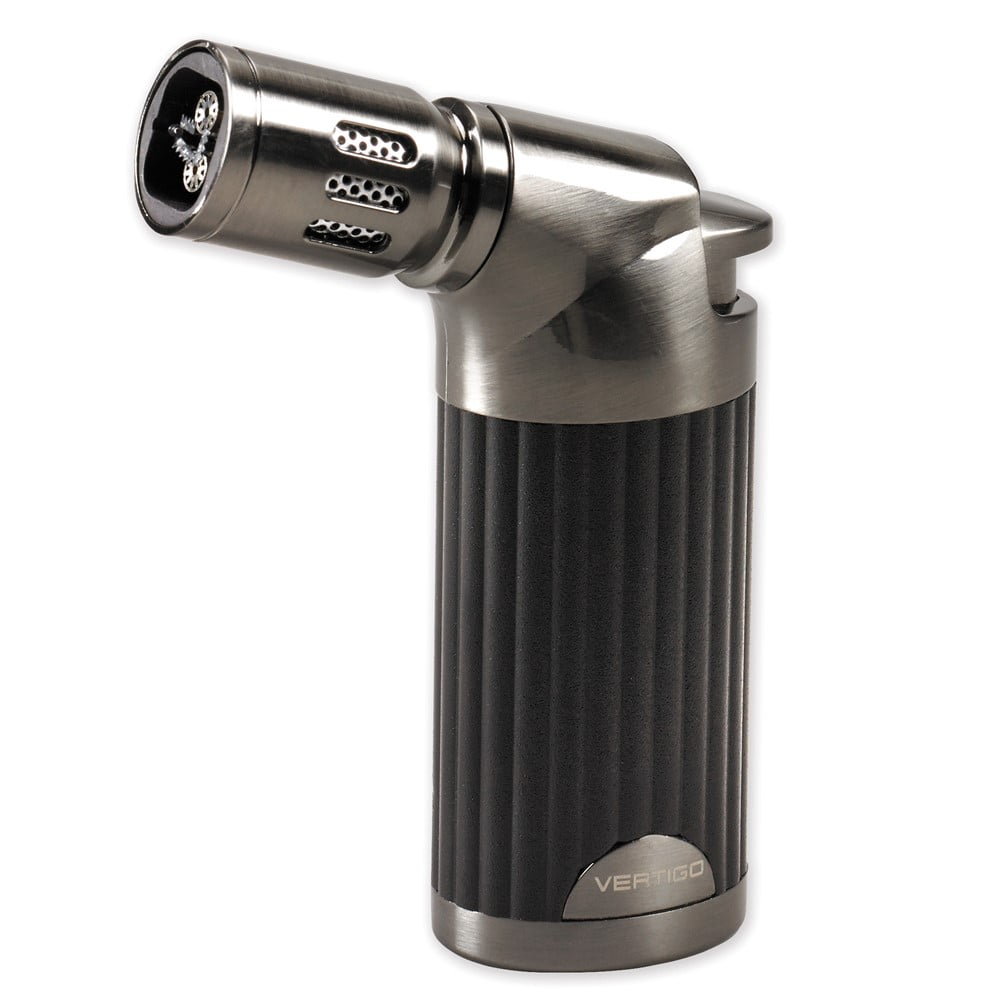 Vertigo Champ Black Matte and Gunmetal Satin Quad Flame Table Torch Free-Standing Lighter QGM15354