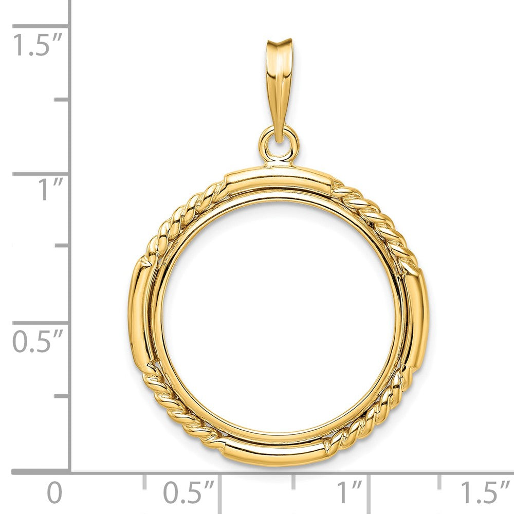 Wideband Distinguished Coin Jewelry 14k Polished Quadruple Twist and Bright 21.6mm Prong Coin Bezel Pendant