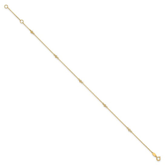 14K Polished CZ 5 Station 9in with 1 in ext. Anklet