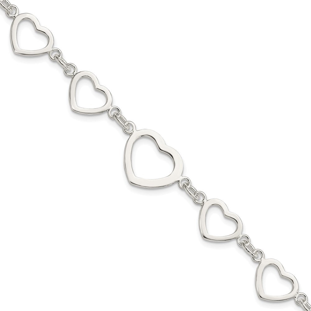 Sterling Silver Polished Heart Fancy Link Bracelet 7.5 inches