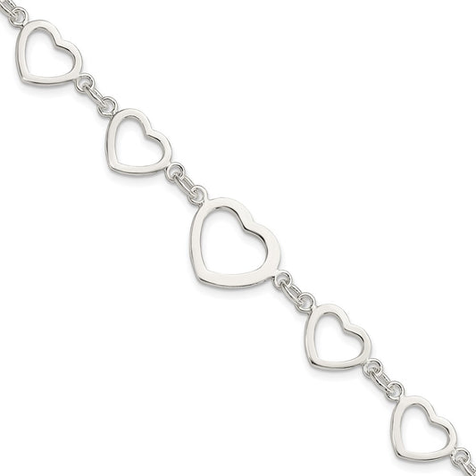 Sterling Silver Polished Heart Fancy Link Bracelet 7.5 inches