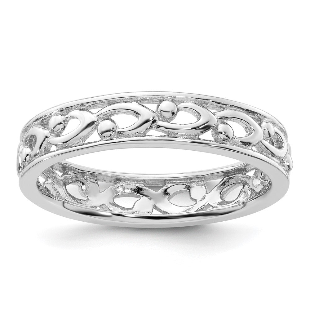 Sterling Silver Stackable Expressions Carved Ring Size -10
