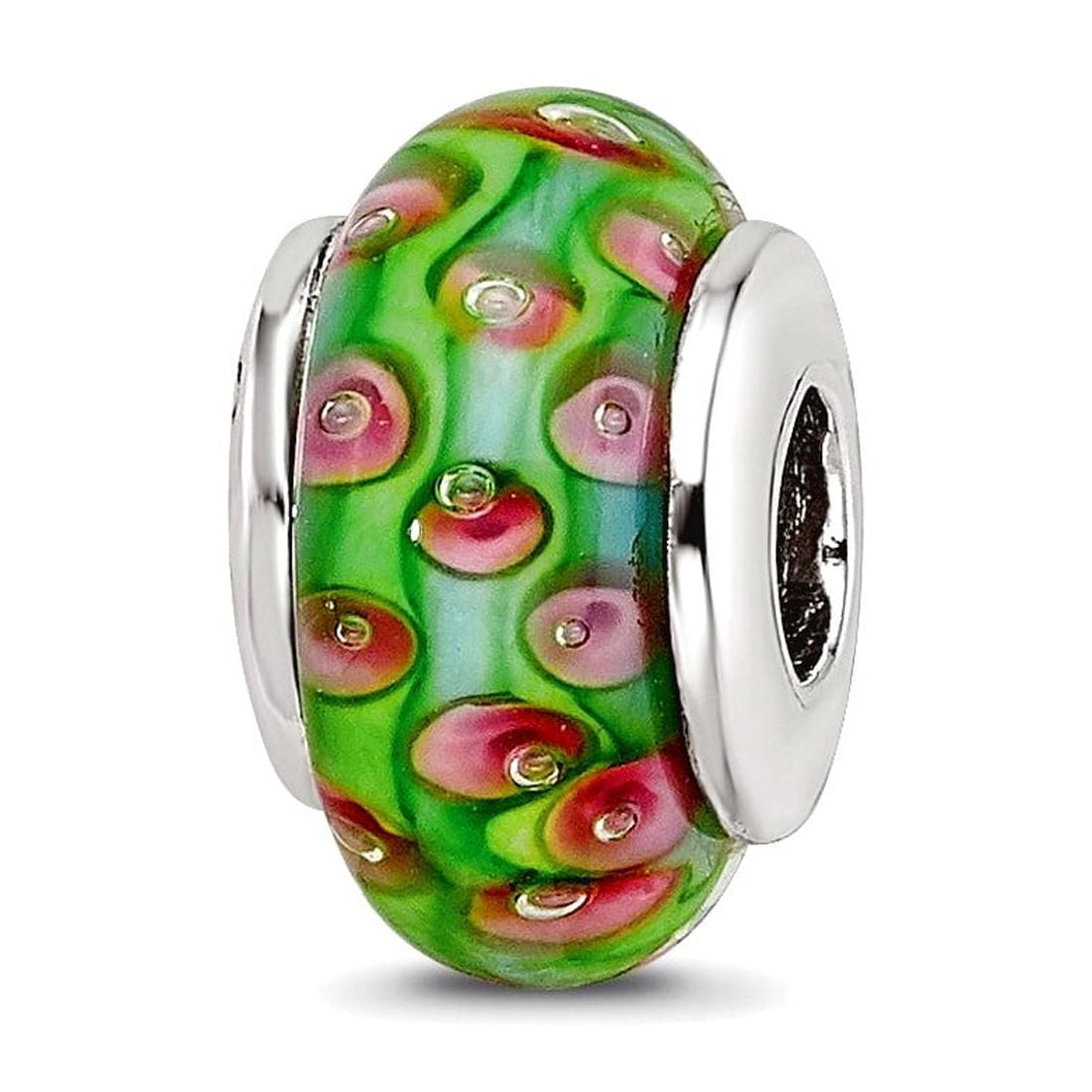 Sterling Silver Reflections Kids Green Blue Hand-blown Glass Bead