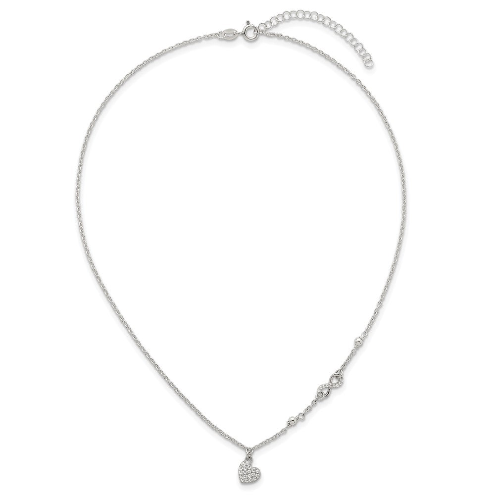 Sterling Silver CZ Infinity and Heart w/ 2in Ext Necklace 16 Inches