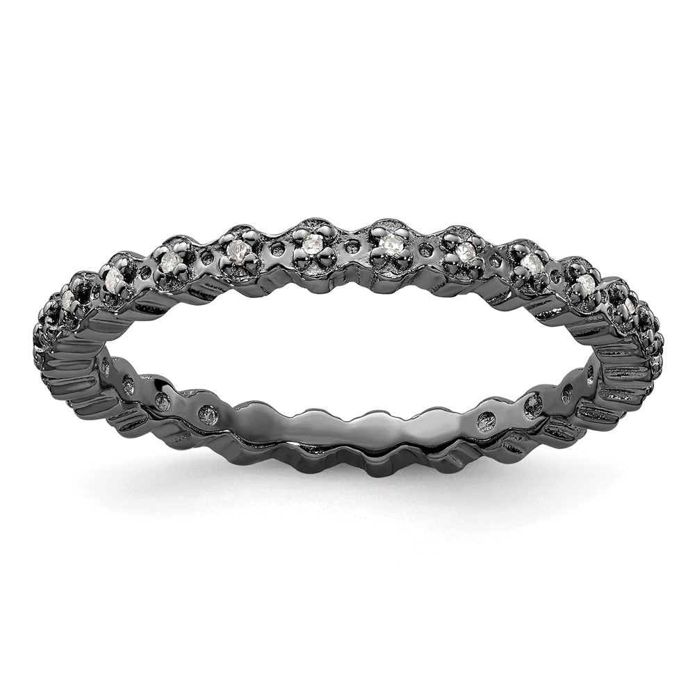 Sterling Silver Stackable Expressions Diamond Black-plated Ring Size -7