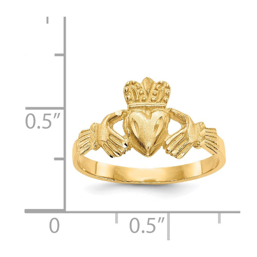 14K Satin and Diamond-cut Claddagh Ring size 6