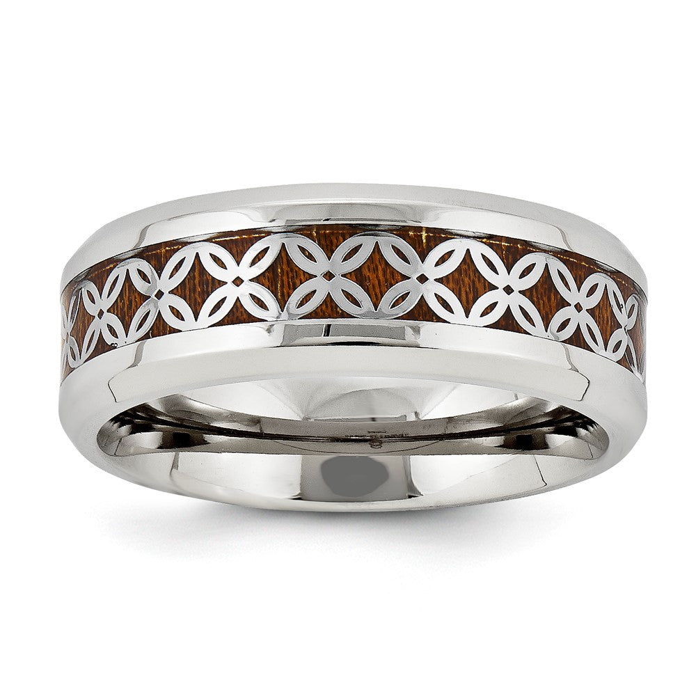 Stainlesss Steel 8mm Brown and White Enamel Band