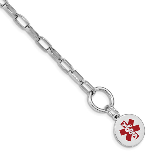 Sterling Silver Rhodium Engraveable Enamel Disc Medical ID Bracelet 7.75 inches