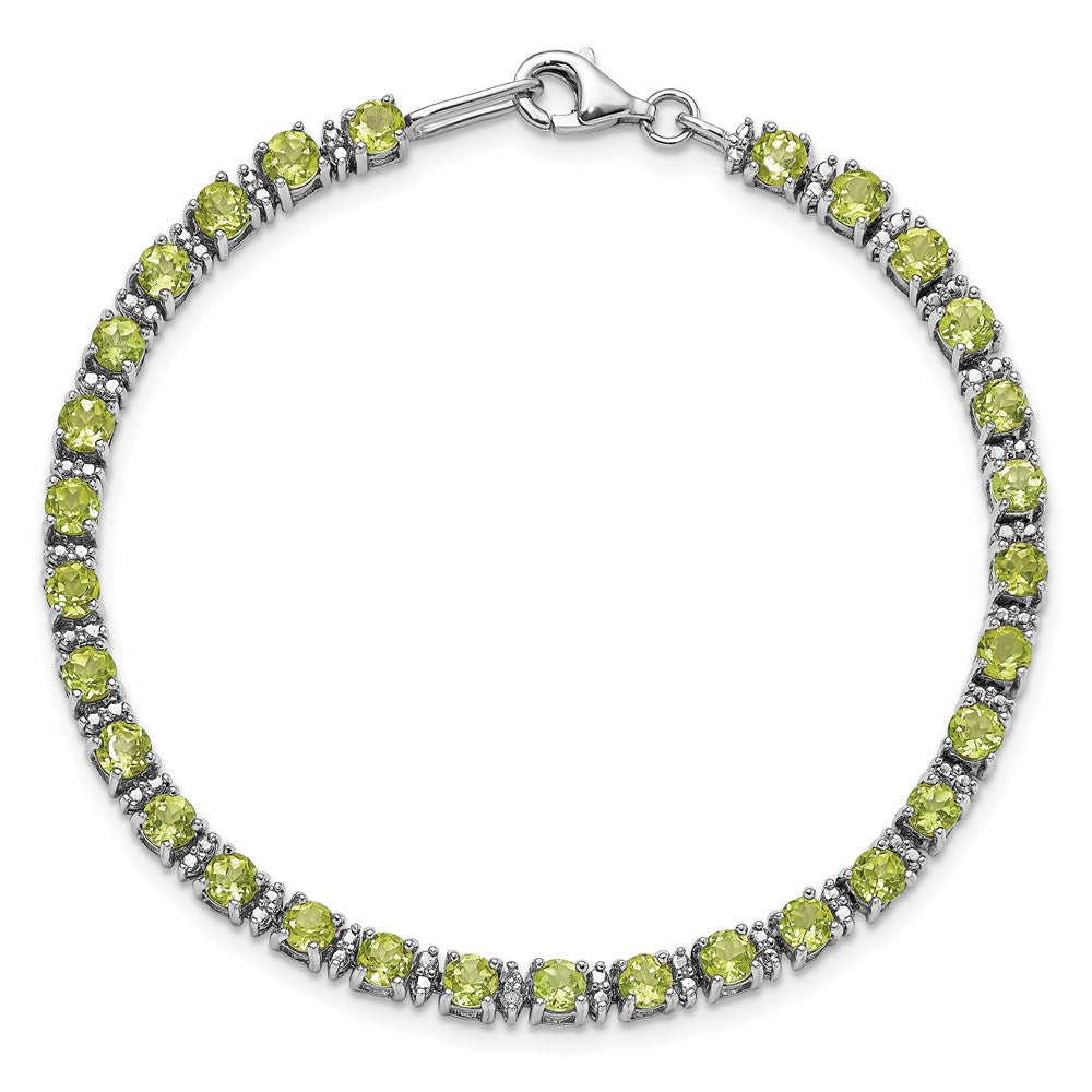 Sterling Silver Rhodium-plated Peridot and Diamond Bracelet 7 inches
