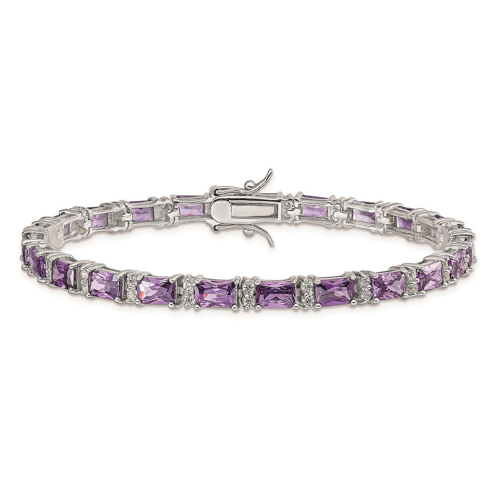 Sterling Silver Rhodium-plated Purple and Clear CZ Bracelet 7 inches