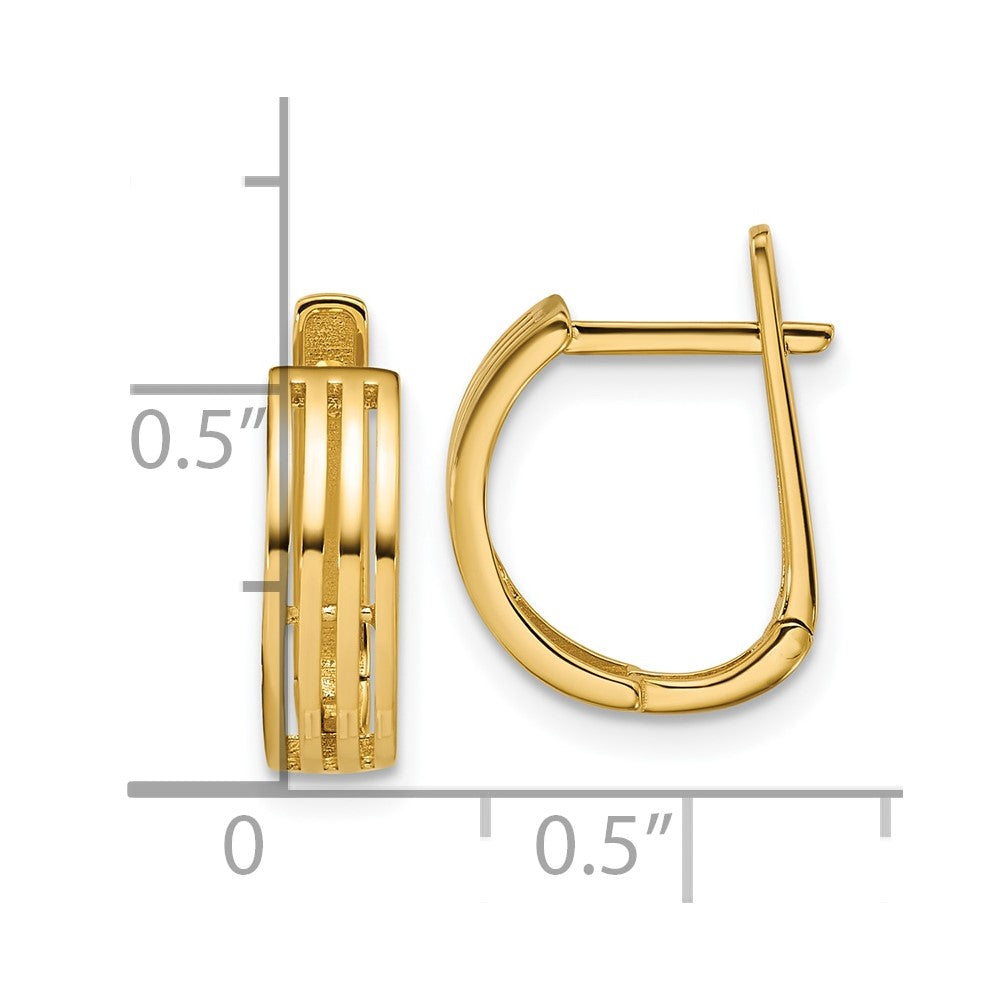 14K Polished and Grooved Hinged Hoop Earrings