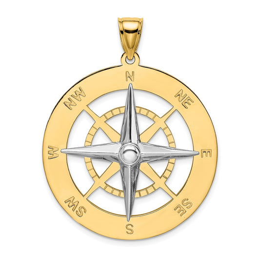 14k Two-tone Nautical Compass White Needle Charm