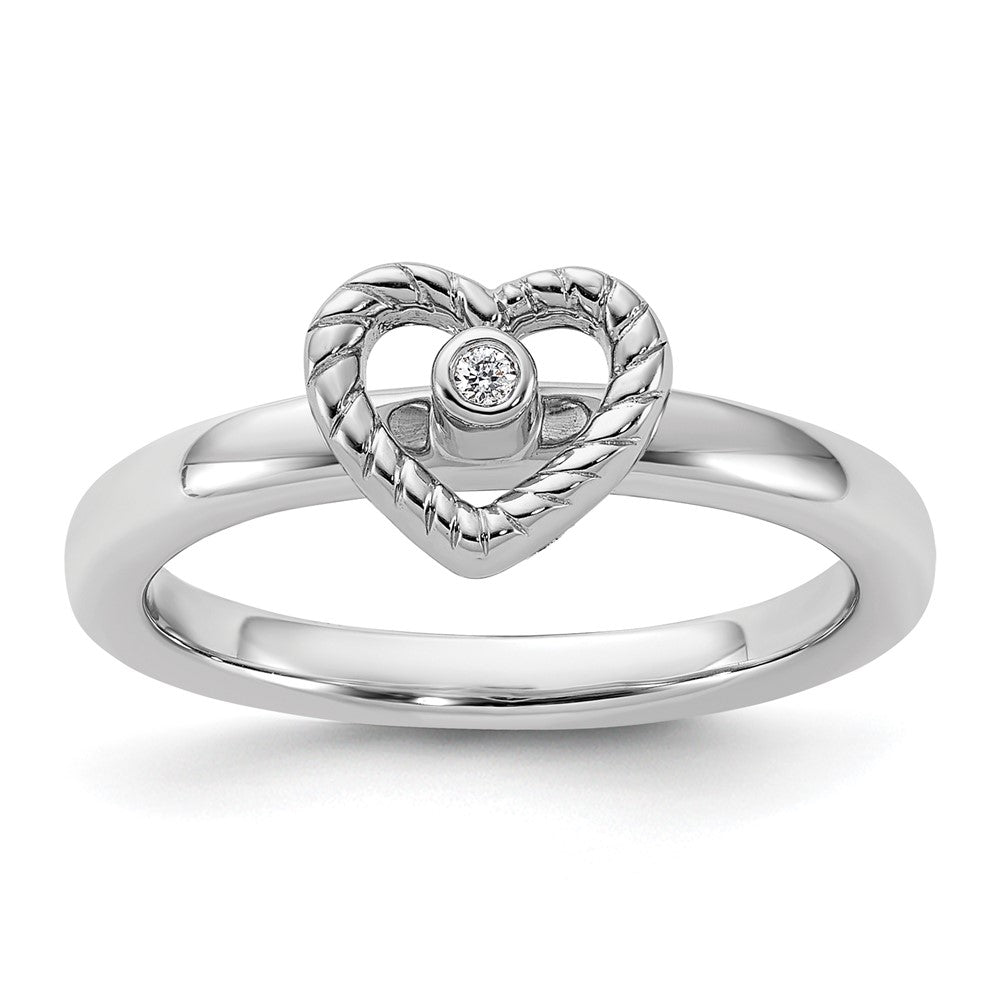 Sterling Silver Stackable Expressions Heart Diamond Ring Size -10