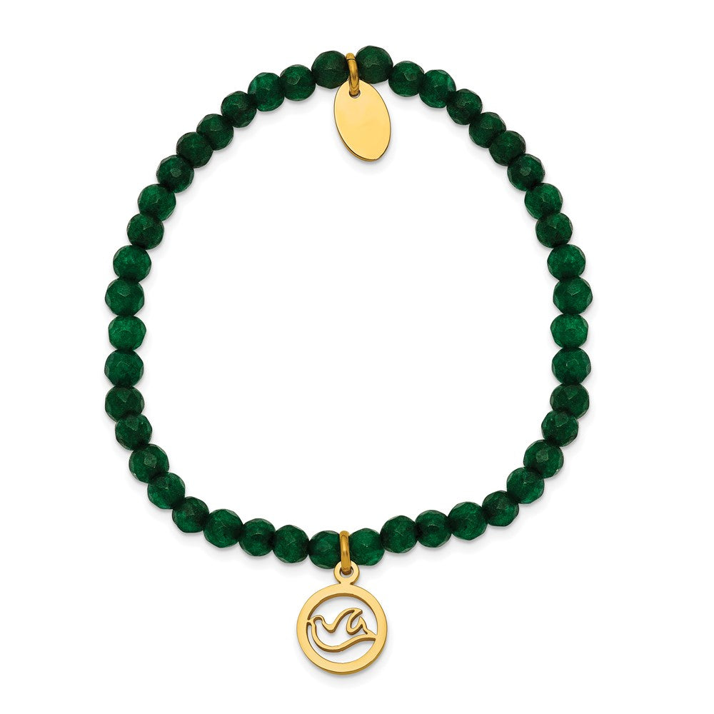 Stainless Steel Polished Yellow IP Dove Green Jad