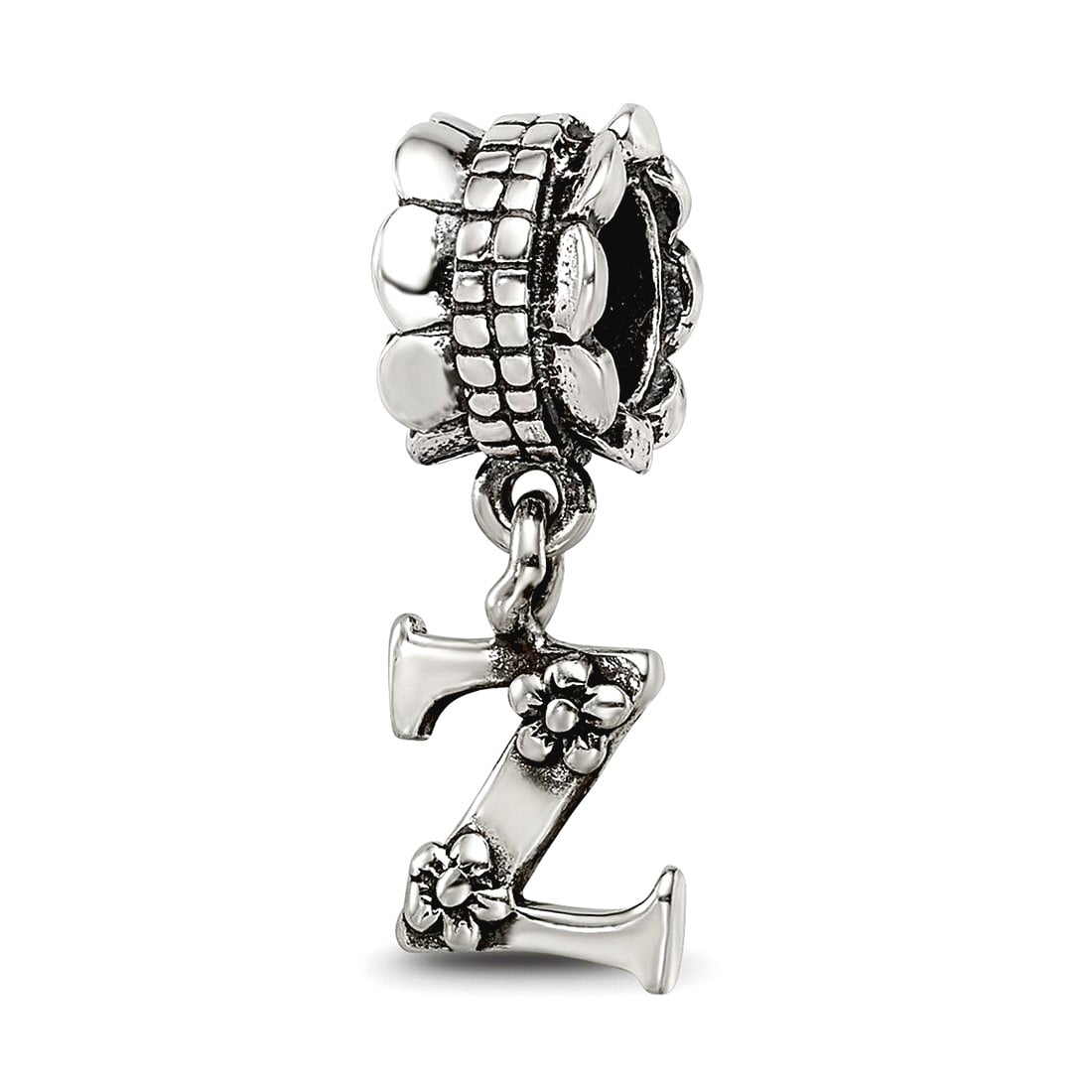 925 Sterling Silver Polished Artisan Oxidized Reflections Letter Name Personalized Monogram Initial Z Dangle Bead Charm