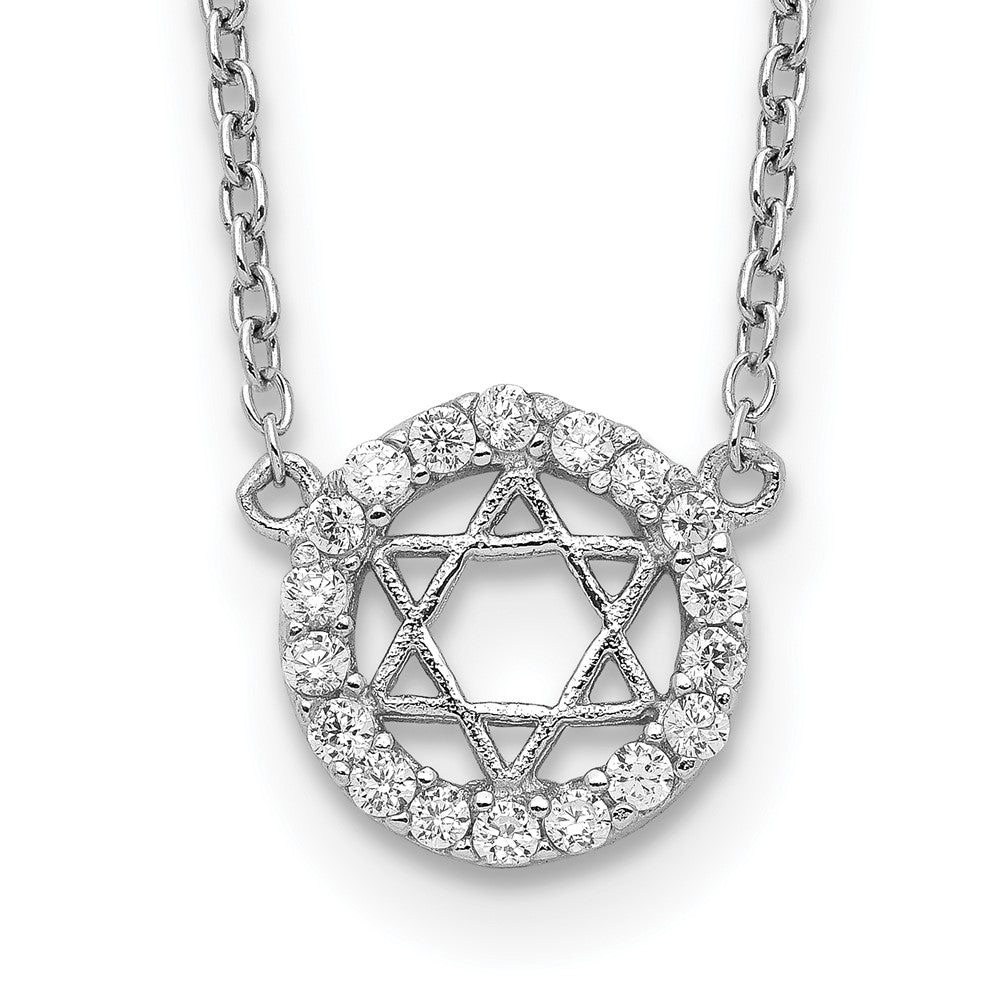 Sterling Silver Rhodium-plated CZ Star of David w/ 2in ext. Necklace 15.5 Inches