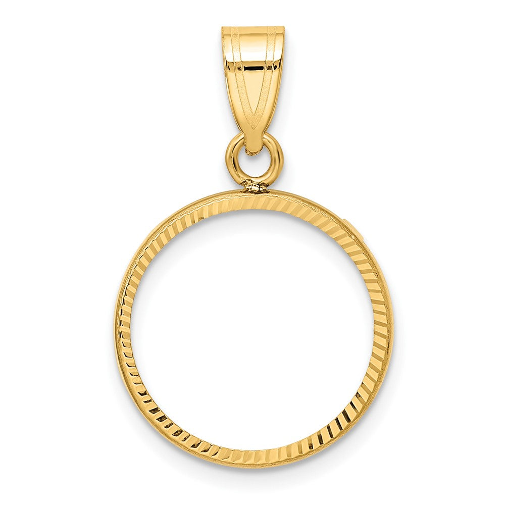 Wideband Distinguished Coin Jewelry 10k Polished and Diamond-cut 16.0mm Prong Coin Bezel Pendant
