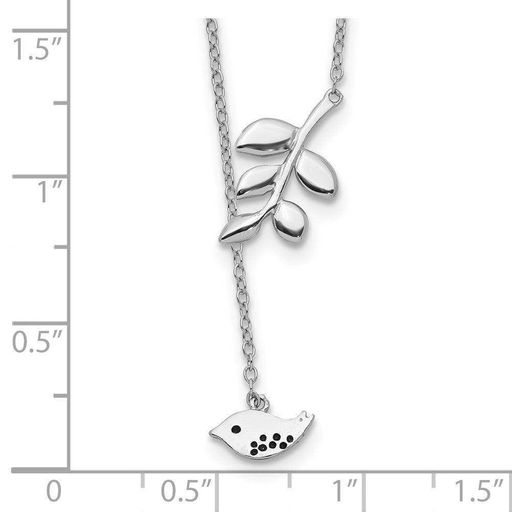 Sterling Silver Rhodium-plated Leaf and Bird w/ 2in ext. Necklace 16 Inches