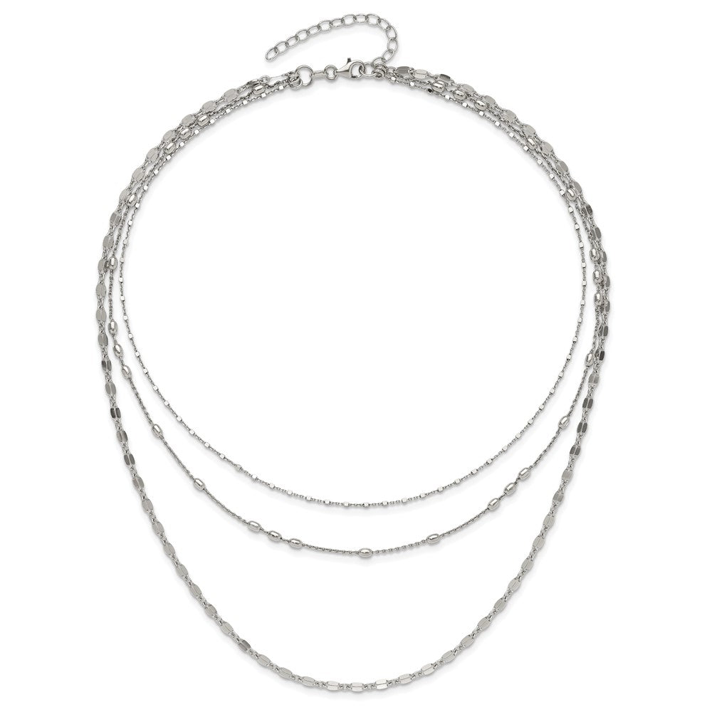Sterling Silver Rhodium-plated Beaded Layered with 2in .ext Necklace 15.5 Inches