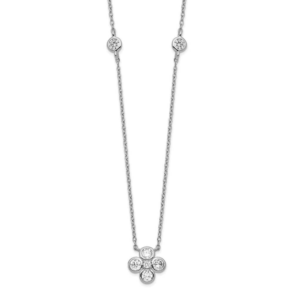 Sterling Silver Rhodium-plated Polished CZ Flower with 2in ext. Necklace 18 Inches