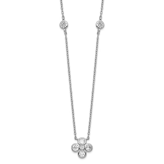 Sterling Silver Rhodium-plated Polished CZ Flower with 2in ext. Necklace 18 Inches
