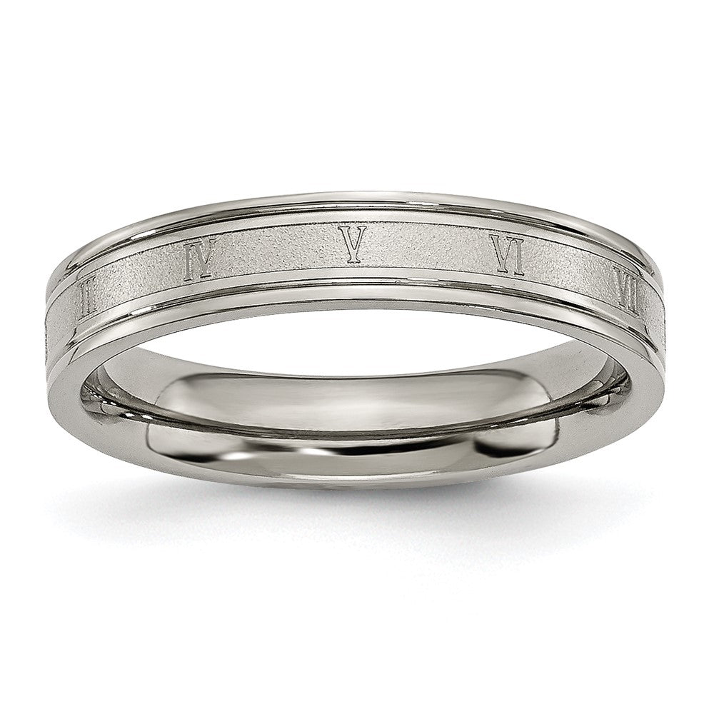 Titanium Brushed Center 4mm Roman Numerals Band Size - 11.5