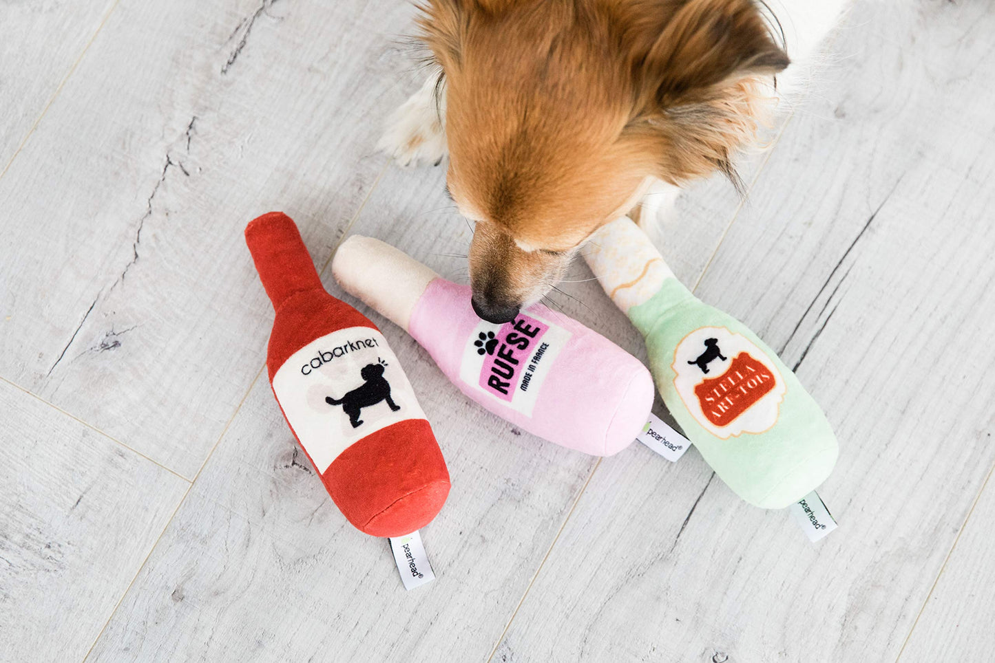 Pearhead Pet Beer, Wine & Rose Plush Dog Toy, Set of 3