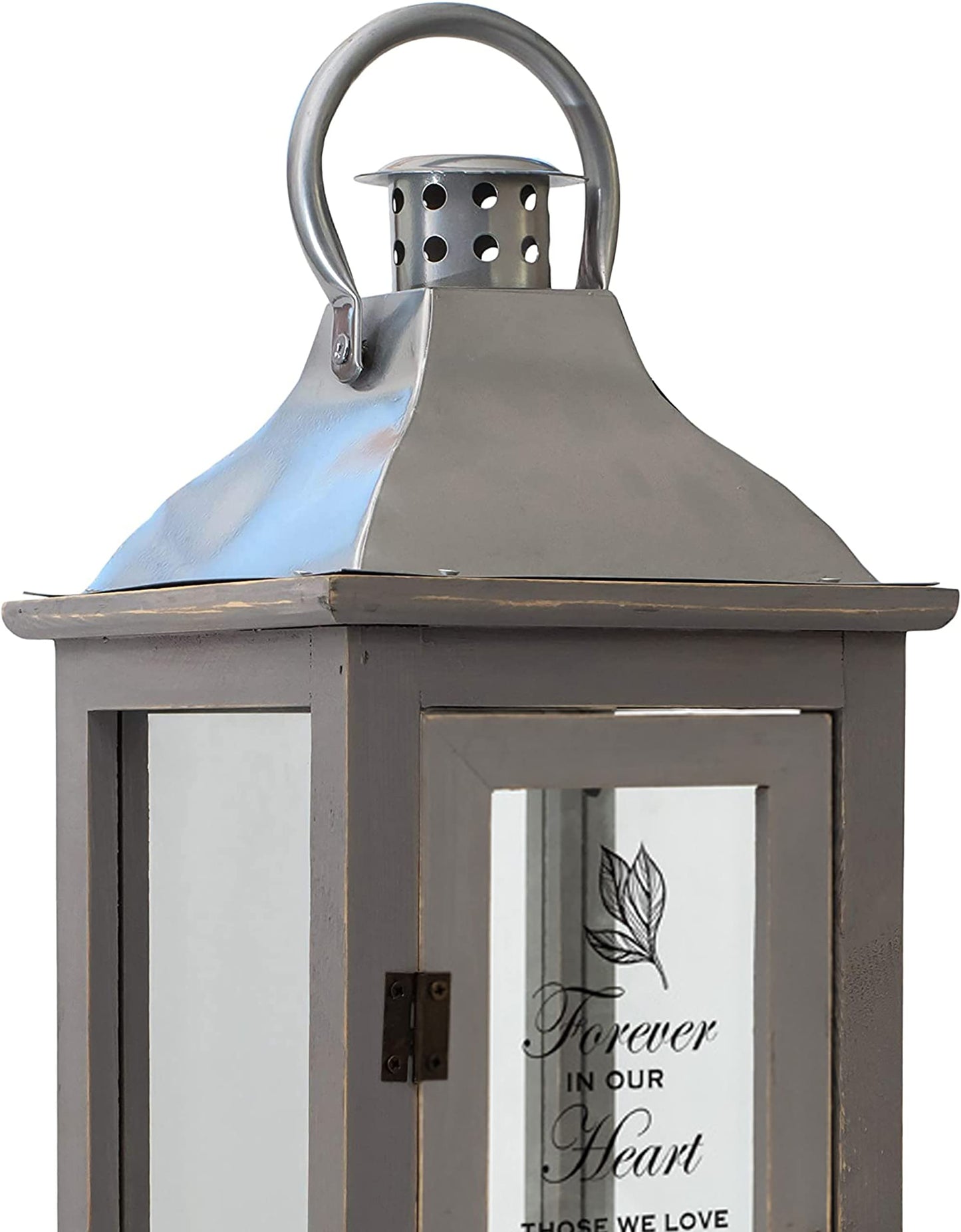 In Loving Memory Distressed Grey 5.5 x 11 Wood And Glass Decorative Candle Lantern
