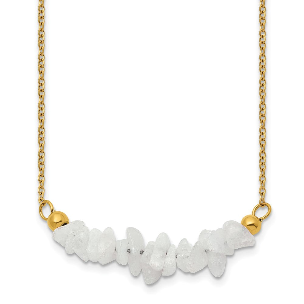 Chisel Stainless Steel Polished Yellow IP-plated White Jade on a 15 inch Plus a 2.75 inch Extension Cable Chain Necklace