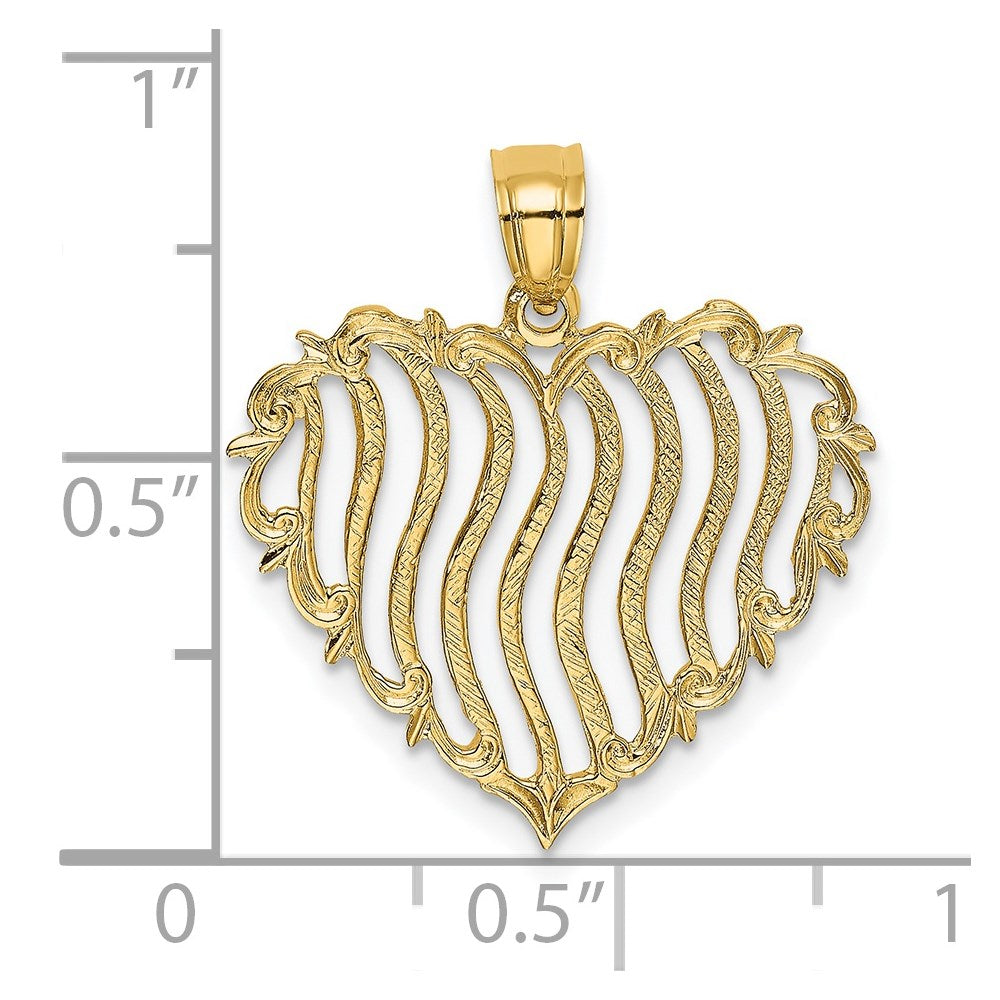 14K Polished and Textured Heart Charm