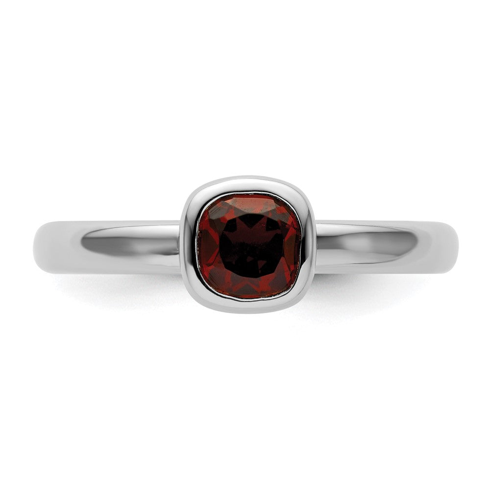 Sterling Silver Stackable Expressions Cushion Cut Garnet Ring Size -9