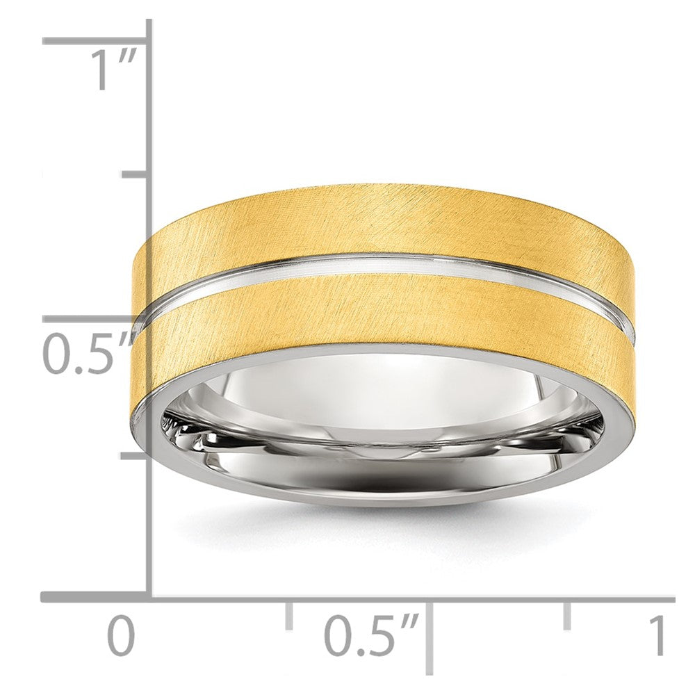 Chisel Titanium Brushed and Polished Yellow IP-plated 8mm Band Size - 13