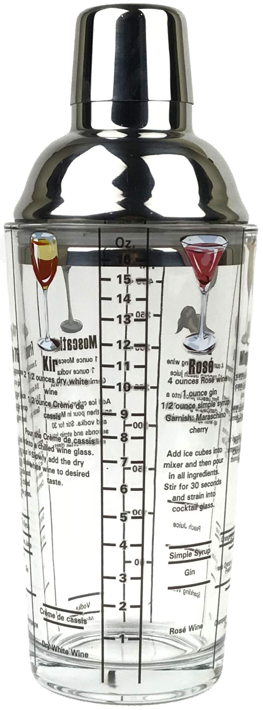 16 ounce Wine Recipes Printed Glass Cocktail Shaker QGM22651