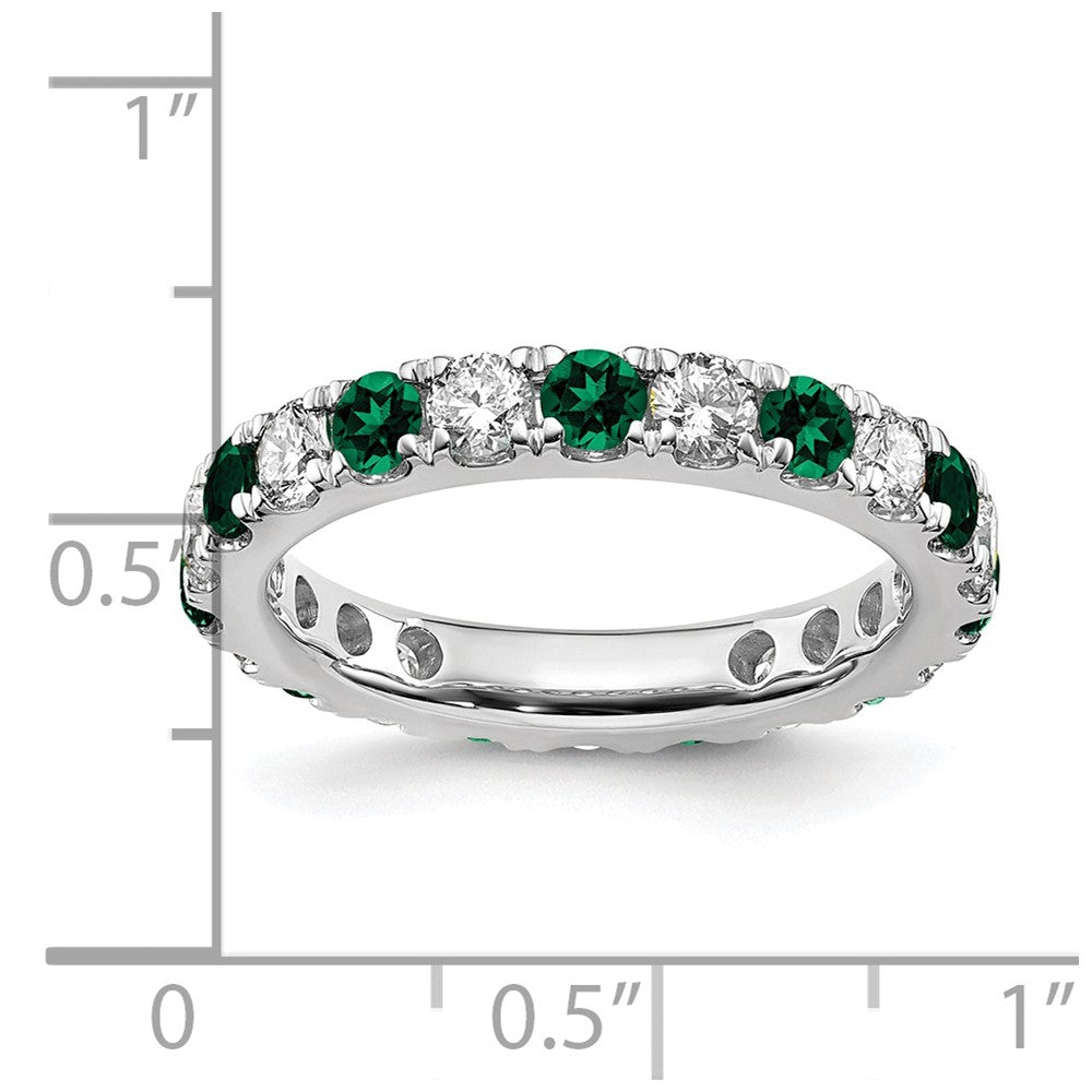 14k White Gold 1 carat Lab Grown Diamond VS/SI+ G+ and Lab Created Emerald Size 5 Eternity Band