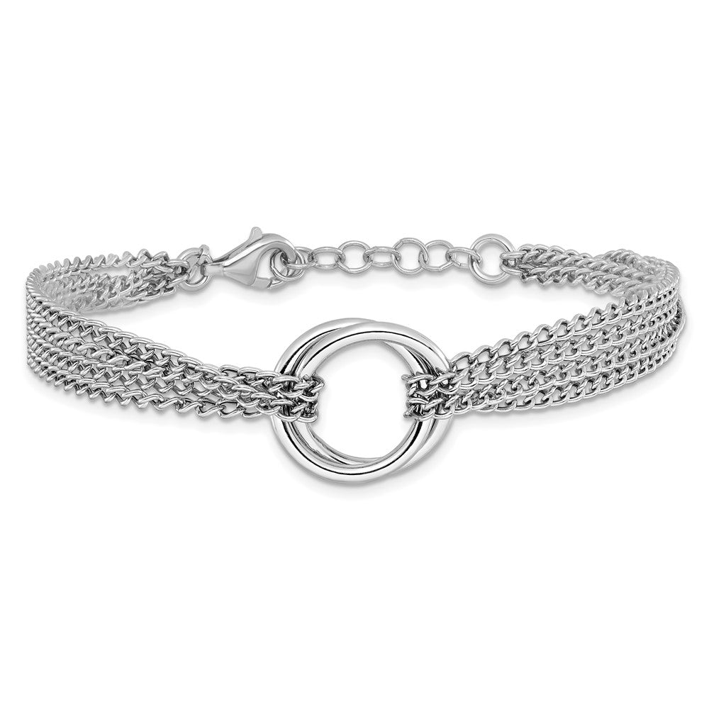 Sterling Silver RH-plt Multi-Strand Circles w/ 1in ext. Bracelet 8  inches