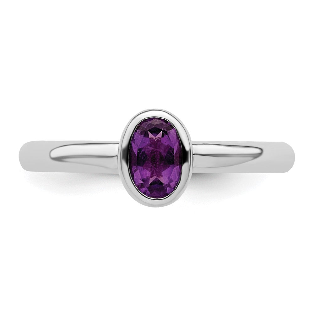 Sterling Silver Stackable Expressions Oval Amethyst Ring Size -10