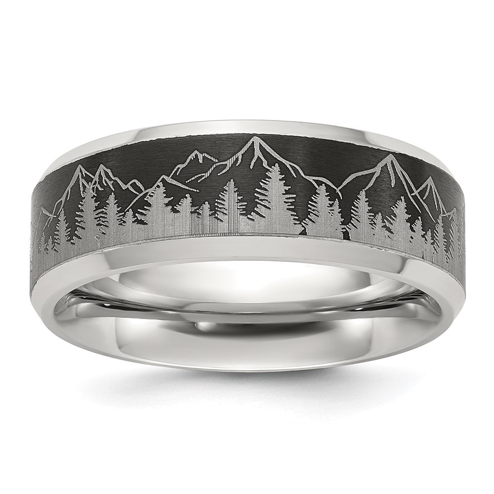 Chisel Stainless Steel Brushed Center with Laser Design Mountains 8mm Band Size - 8.5