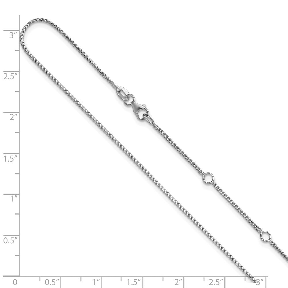 14K White Gold 1.1mm Franco 1in+1in Adjustable Chain