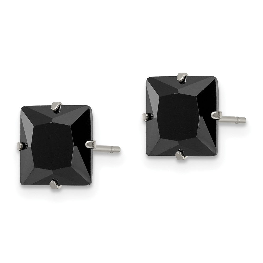 Stainless Steel Polished 8mm Black Square CZ Stud Post Earrings