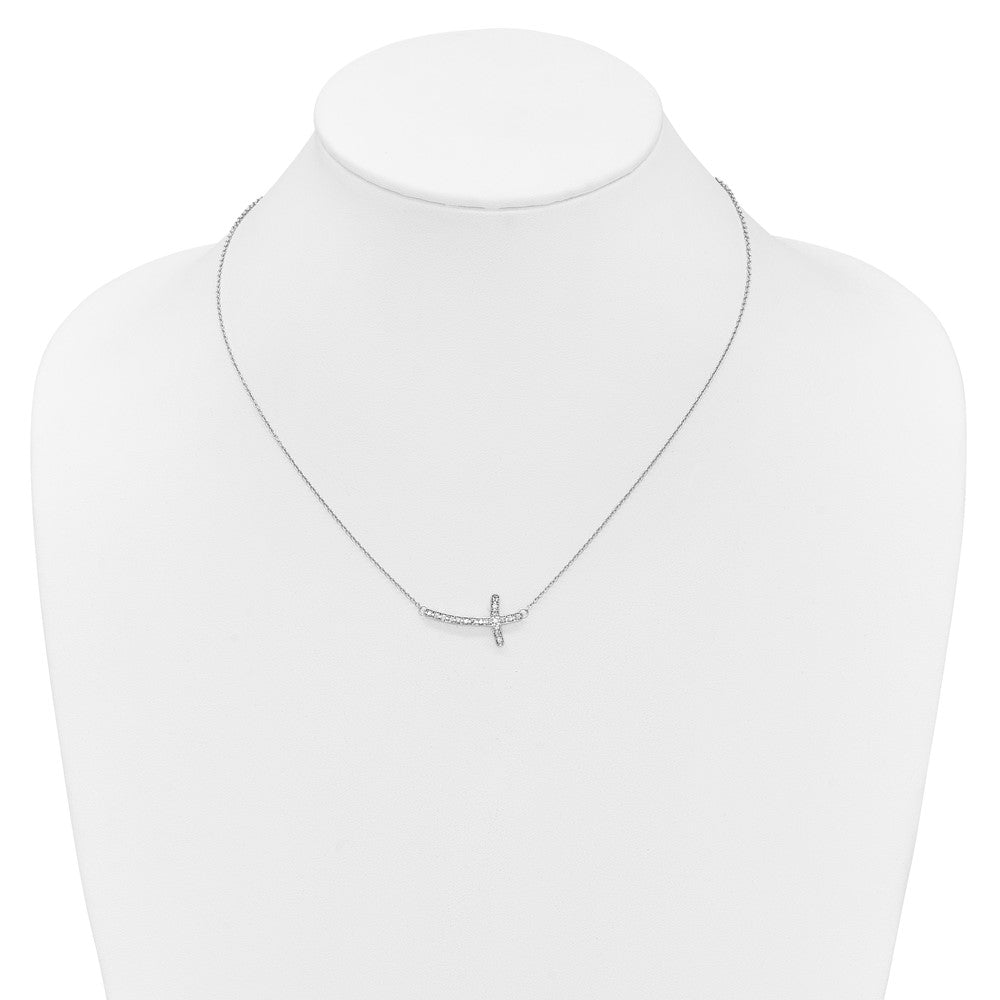 14k White Gold Diamond Sideways Cross 18in Necklace