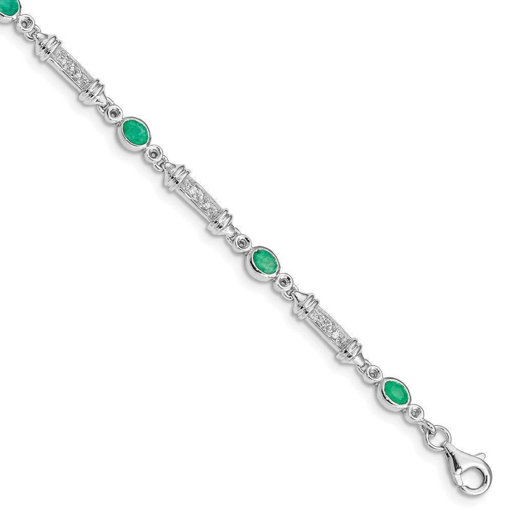 Sterling Silver Rhodium-plated Emerald and Diamond Bracelet 7 inches