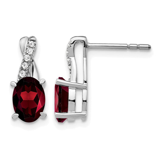 10kw Garnet & Diamond Earrings 7x5 Oval Garnet, Rd 10-1.1mm dia