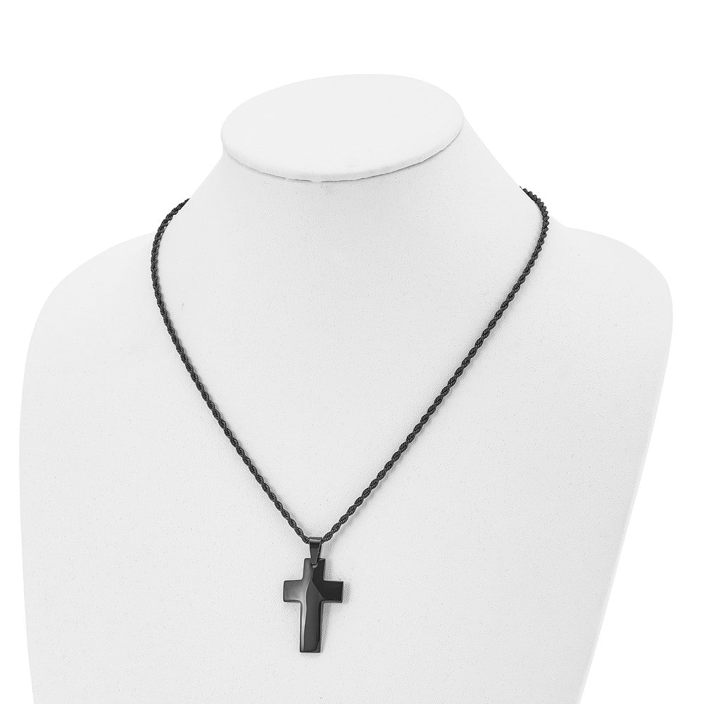 Stainless Steel Polished Black IP-plated Cross 20in Necklace