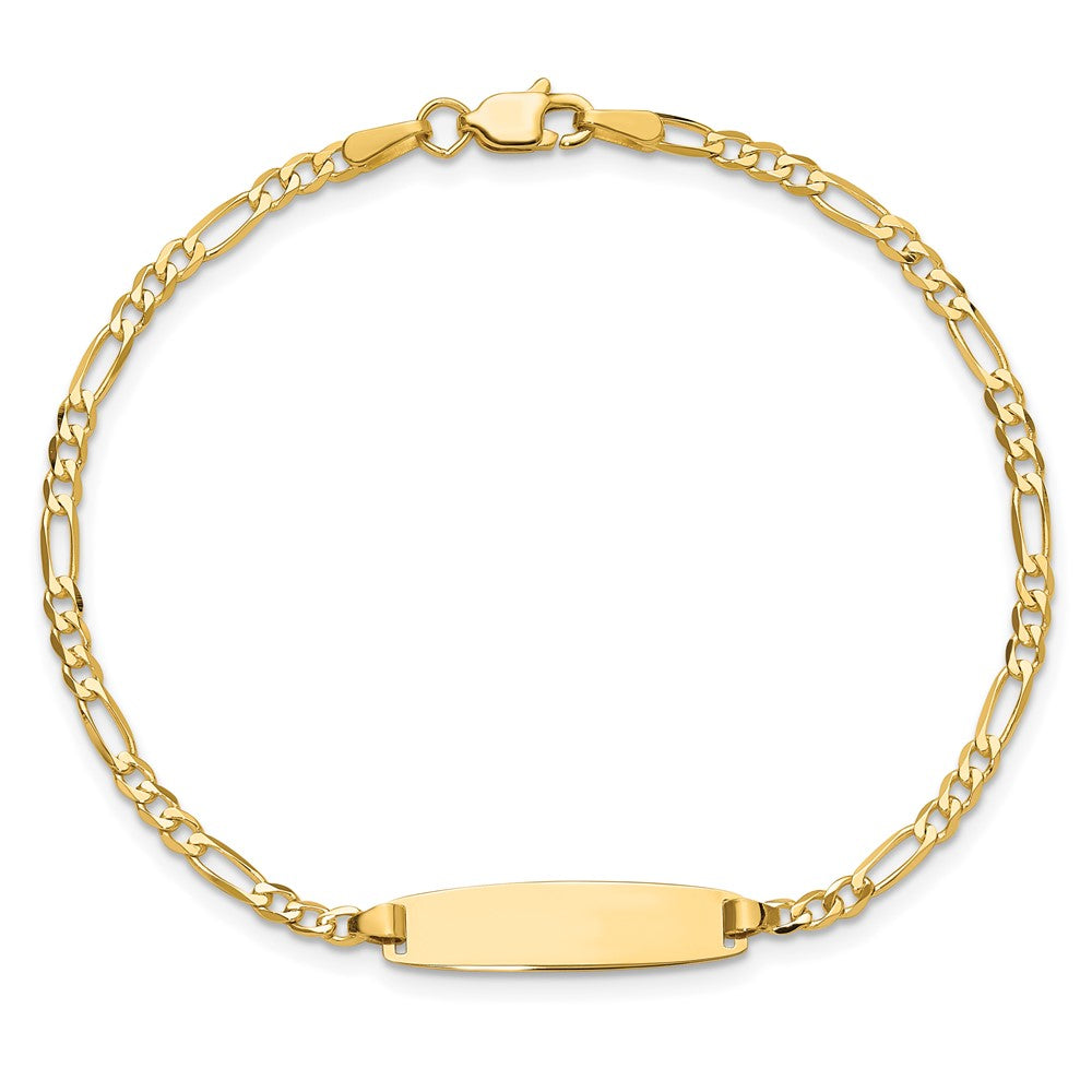 14k Polished Solid Chain/Solid Plate Figaro Link 19.5x5.5mm Plate 7 inch ID Bracelet