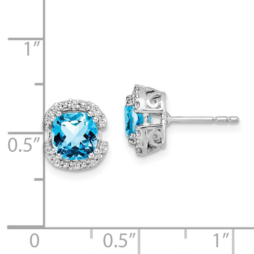 14k White Gold Cushion Blue Topaz and Diamond Halo Earrings